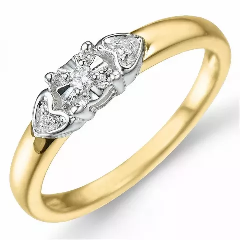 Hjerte diamant ring i 9 karat guld.- og hvidguld 0,03 ct