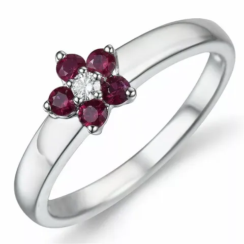 blomster rubin diamantring i 9 karat hvidguld 0,04 ct 0,31 ct