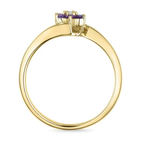 blomster ametyst diamantring i 9 karat guld 0,03 ct 0,18 ct