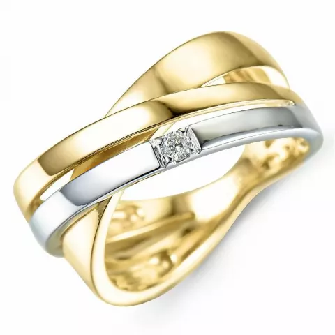 bred diamant guld ring i 9 karat guld.- og hvidguld 0,03 ct