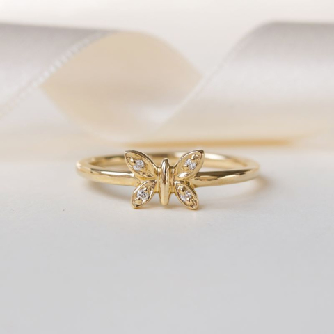 Sommerfugle diamant ring i 9 karat guld 0,02 ct