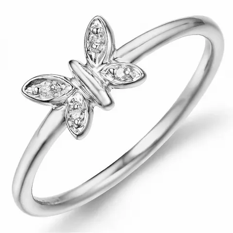 sommerfugle diamant ring i 9 karat hvidguld 0,02 ct