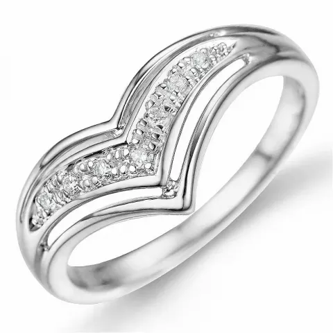 V diamant ring i 9 karat hvidguld 0,06 ct