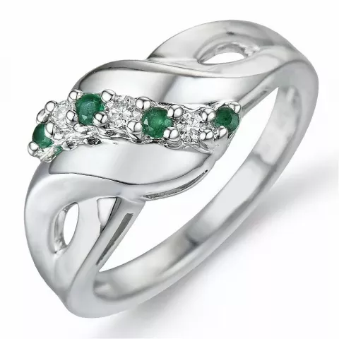 abstrakt smaragd diamantring i 9 karat hvidguld 0,06 ct 0,08 ct