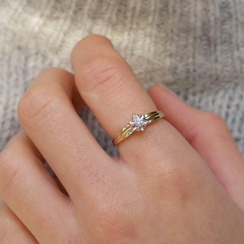 blomster diamant ring i 9 karat guld.- og hvidguld 0,08 ct