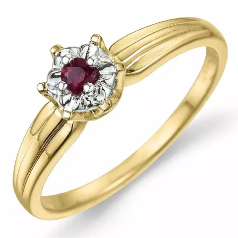 Blomster rubin ring i 9 karat guld.- og hvidguld 0,11 ct