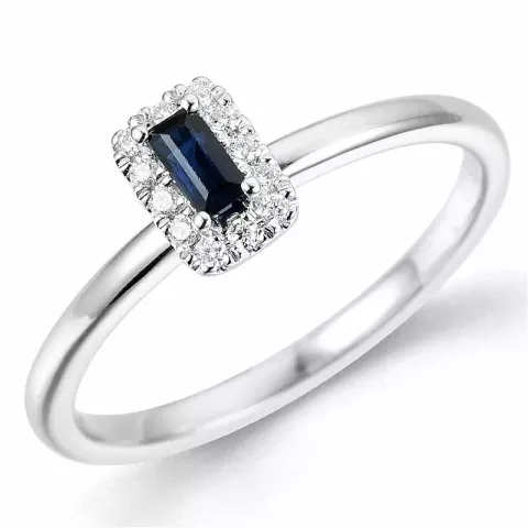 firkantet safir diamantring i 9 karat hvidguld 0,23 ct 0,07 ct