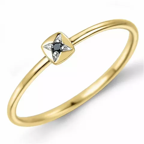 firkantet sort diamant ring i 9 karat guld.- og hvidguld 0,01 ct