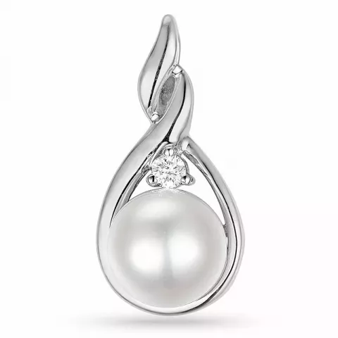 Perle diamantvedhæng i 9 karat hvidguld 0,03 ct