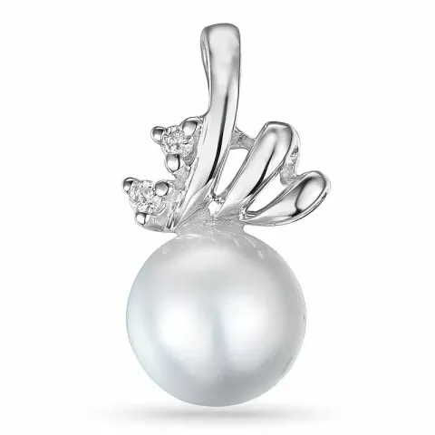 Perle diamantvedhæng i 9 karat hvidguld 0,02 ct