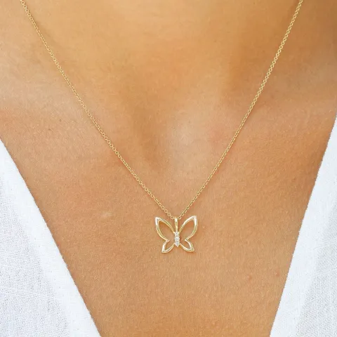 Sommerfugle diamant vedhæng i 9 karat guld 0,04 ct