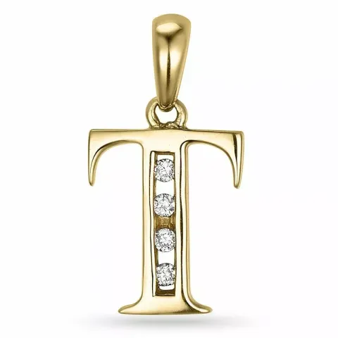 bogstav T diamant vedhæng i 9 karat guld 0,04 ct
