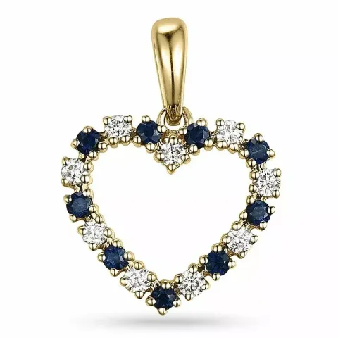 hjerte safir diamantvedhæng i 9 karat guld 0,20 ct 0,29 ct