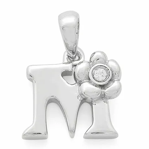 Bogstav m diamantvedhæng i 9 karat hvidguld 0,01 ct