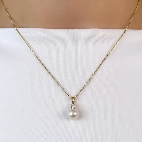 perle diamantvedhæng i 9 karat guld 0,10 ct