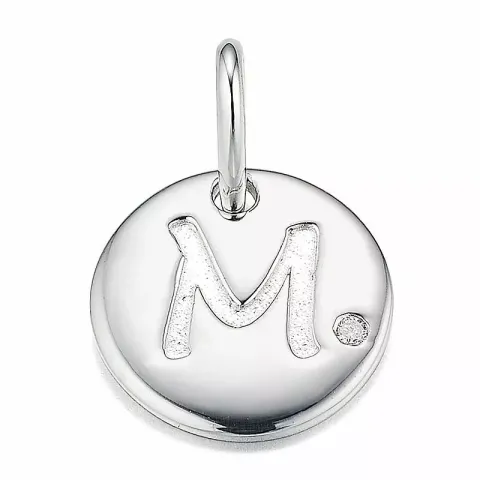 Bogstav m diamant vedhæng i 9 karat hvidguld 0,01 ct