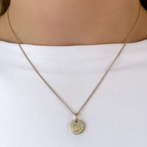 bogstav L diamant vedhæng i 9 karat guld 0,01 ct