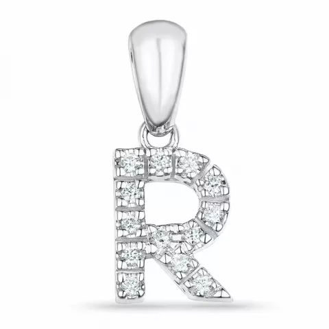 bogstav R diamant vedhæng i 9 karat hvidguld 0,085 ct