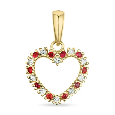 hjerte rubin diamantvedhæng i 9 karat guld 0,08 ct 0,09 ct