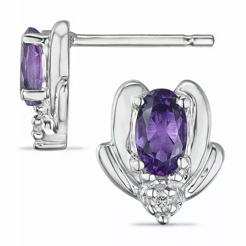 blomster ametyst diamantøreringe i 9 karat hvidguld med diamant og ametyst