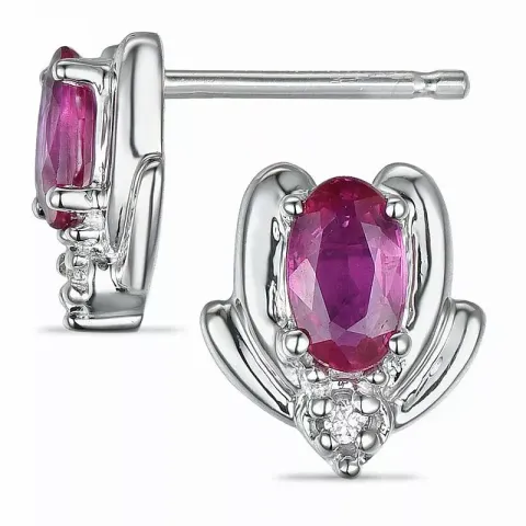 blomster rubin diamantøreringe i 9 karat hvidguld med diamant og rubin