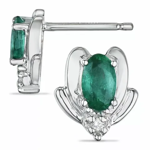 blomster smaragd diamantøreringe i 9 karat hvidguld med diamant og smaragd