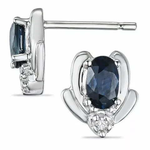 blomster safir diamantøreringe i 9 karat hvidguld med diamant og safir