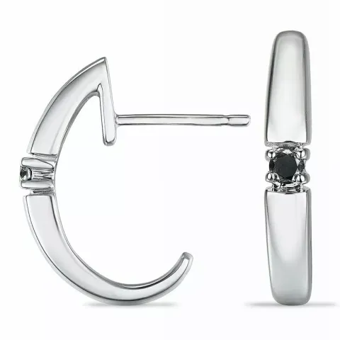 sorte diamant halvcreoler i 9 karat hvidguld med diamant 