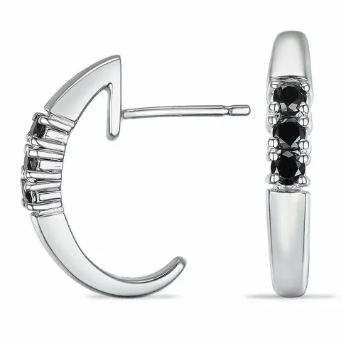 sorte diamant halvcreoler i 9 karat hvidguld med diamant