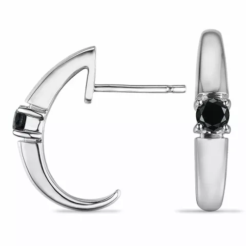 sorte diamant halvcreoler i 9 karat hvidguld med diamant 