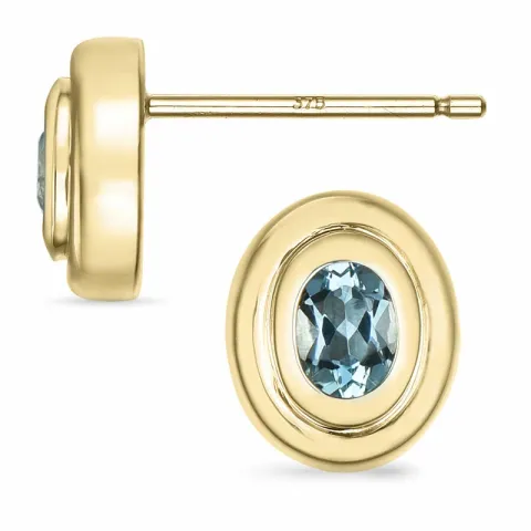ovale akvamarin solitaireørestikker i 9 karat guld med akvamarin 