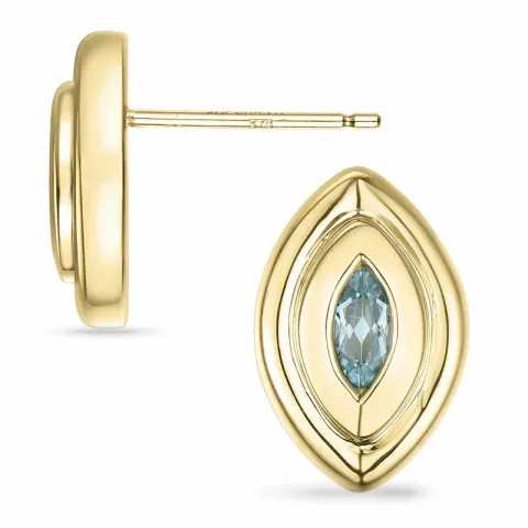 ovale akvamarin solitaireørestikker i 9 karat guld med akvamarin 