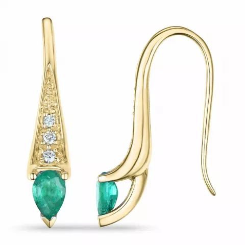 lange smaragd brillantøreringe i 9 karat guld med smaragd og diamant 