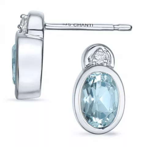 ovale akvamarin brillantøreringe i 9 karat hvidguld med diamant og akvamarin 