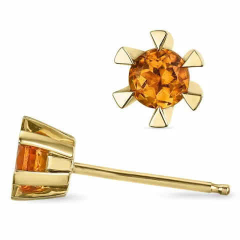 2 x 0,17 ct citrin solitaireørestikker i 9 karat guld med citrin