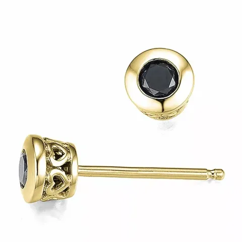 2 x 0,11 ct sorte diamant solitaireørestikker i 9 karat guld med sort diamant