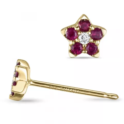 Blomster rubin diamantøreringe i 9 karat guld med diamanter og rubiner 