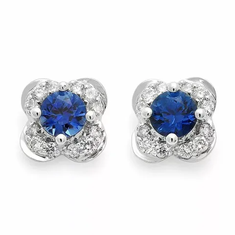 blomster safir diamantøreringe i 9 karat hvidguld med diamant og safir