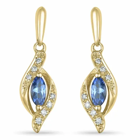lange tanzanit brillantøreringe i 9 karat guld med tanzanit og diamant 