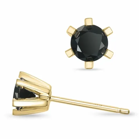 2 x 0,34 ct sorte diamant solitaireørestikker i 9 karat guld med sort diamant