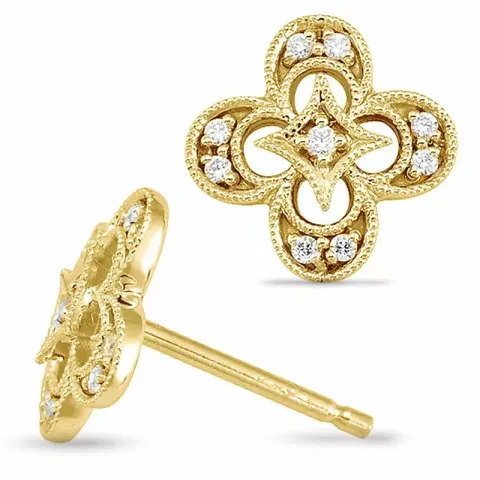 Blomster diamantøreringe i 9 karat guld med diamanter