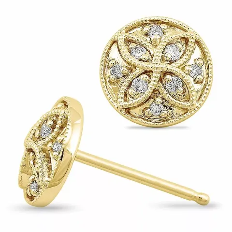 Blomster diamant ørestikker i 9 karat guld med diamanter