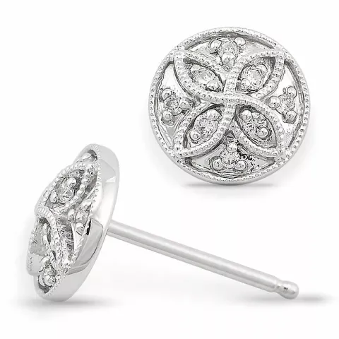 Blomster diamant ørestikker i 9 karat hvidguld med diamanter