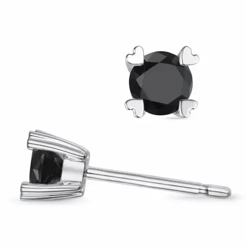 2 x 0,20 ct sorte diamant solitaireørestikker i 9 karat hvidguld med sort diamant