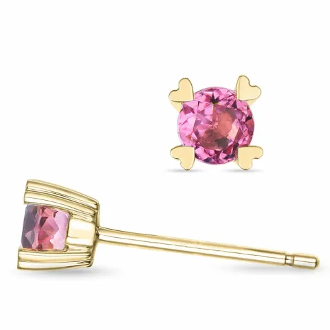 2 x 0,22 ct pink turmalin solitaireørestikker i 9 karat guld med turmalin
