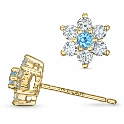 blomster topas diamantøreringe i 9 karat guld med diamant og topas