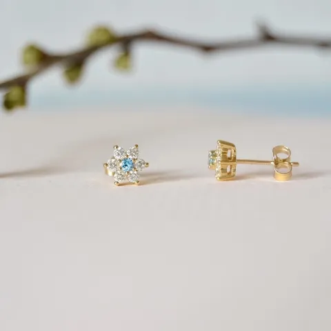 blomster topas diamantøreringe i 9 karat guld med diamant og topas