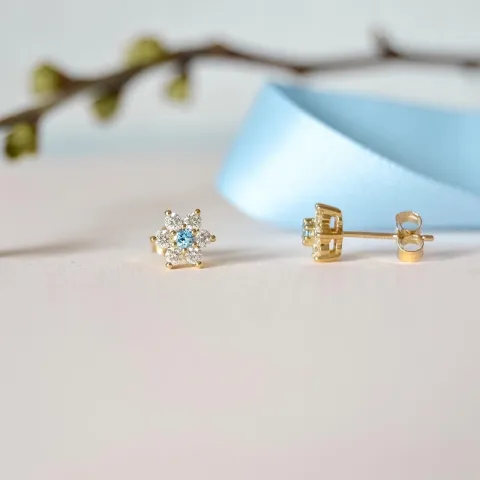 blomster topas diamantøreringe i 9 karat guld med diamant og topas