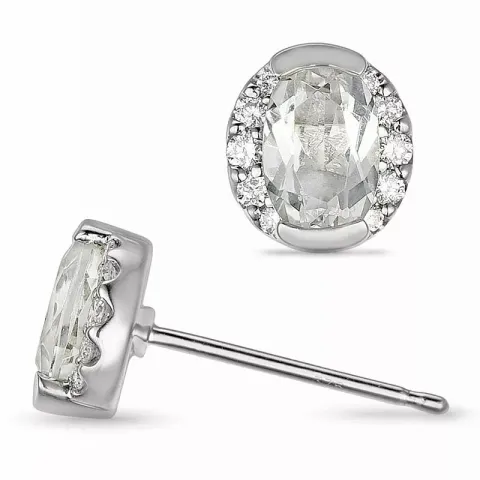 runde hvide kvarts diamantøreringe i 9 karat hvidguld med diamant og kvarts