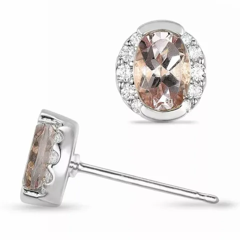 ovale morganit diamantøreringe i 9 karat hvidguld med diamant og morganit